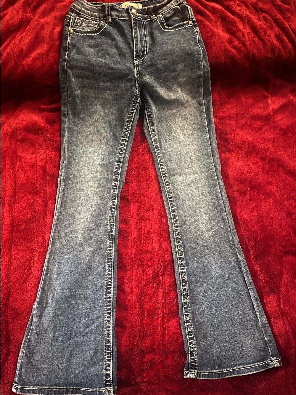 Love SOHO Women's Flared Denim Jeans in Mid Blue